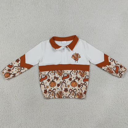 Baby Girls Clothes Turkey Bows Pumpkins Thanksgiving Zip Pullovers Top GT1723