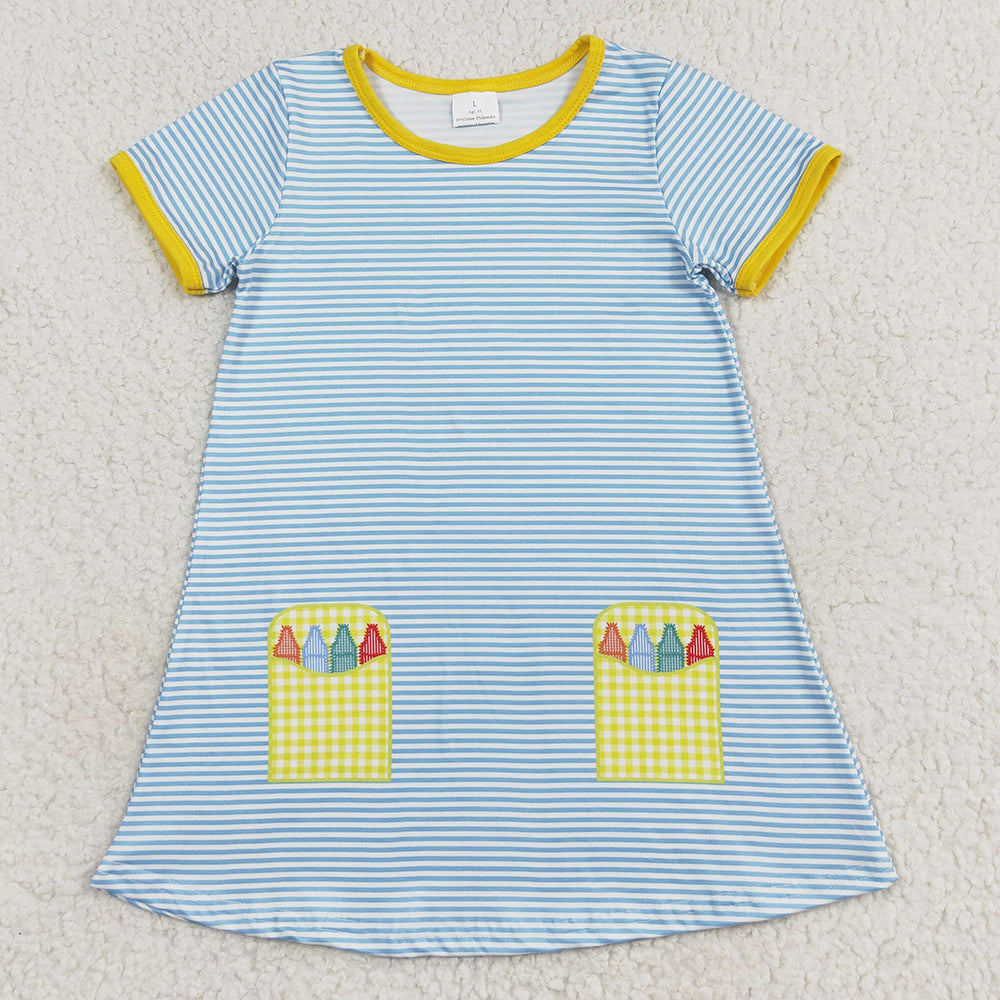 Baby Girls Dress Blue Stripes Back To School Pencil Knee Length Dresses GSD1311