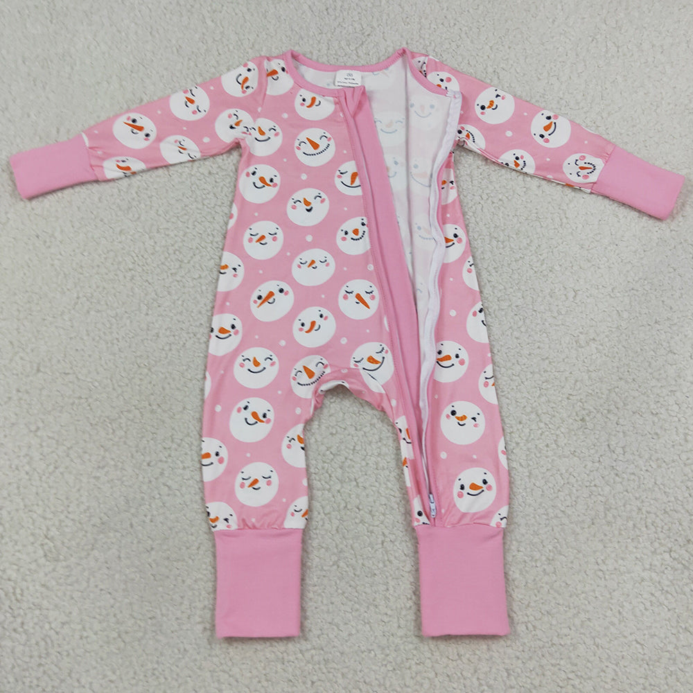 Baby Girls Rompers Pink Snowmen Christmas Two Way Zip Convertible Rompers LR3165