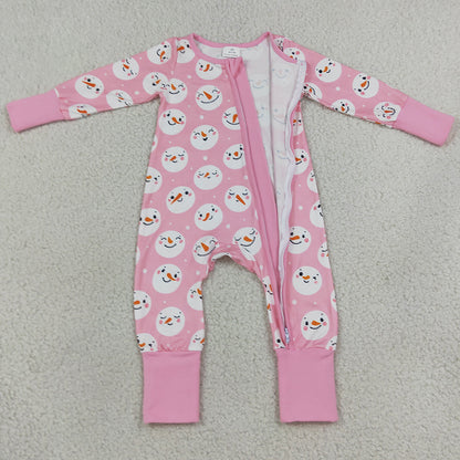 Baby Girls Rompers Pink Snowmen Christmas Two Way Zip Convertible Rompers LR3165
