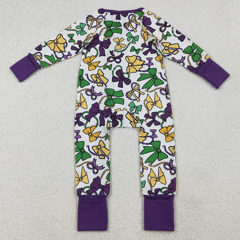 Baby Girls Rompers Mardi Gras Bows Masks Zipper Footie Rompers LR2678 10.3