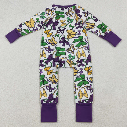Baby Girls Rompers Mardi Gras Bows Masks Zipper Footie Rompers LR2678 10.3