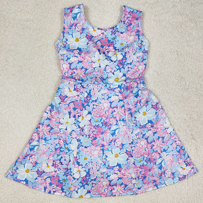 Baby Girls Dress Purple Flowers Sleeveless Athletic Dresses GSD1845