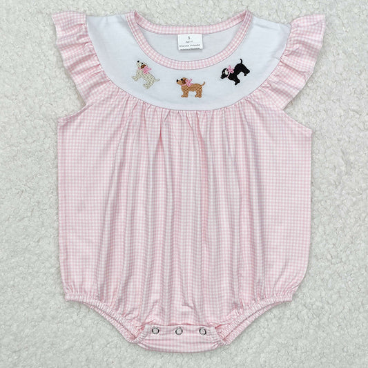 Baby Infant Girls Rompers Pink Dogs Bow Flutter Sleeve Rompers SR2073