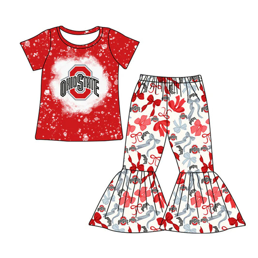 Preorder MOQ 5 Bleached O top bow pants kids girls team clothes 8.27