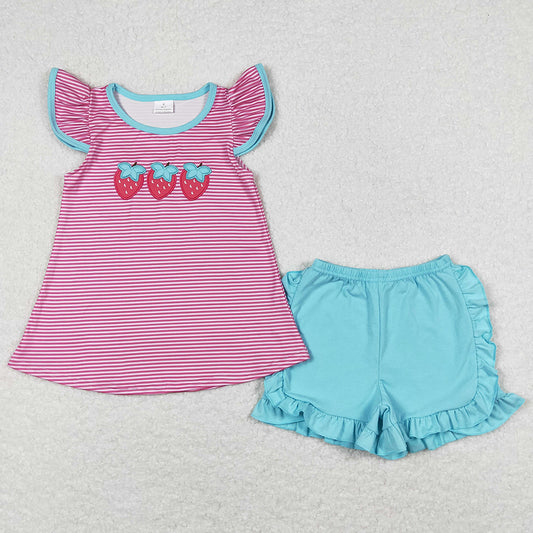 Strawberry Embroidery Boutique Baby Girls Clothes Summer Outfits GSSO0556