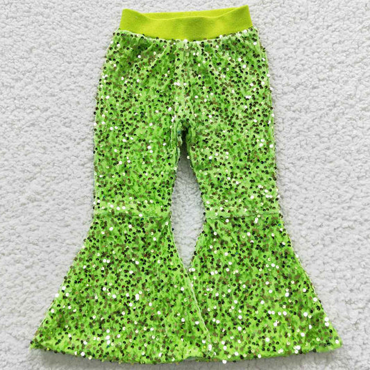 Baby Girls Sequin Pants Lime Green Sequin Bell Bottom Pants P0148