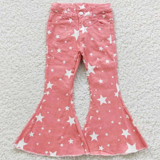 Baby Girls Jeans Pink Stars Bell Denim Jeans Pants C14-11