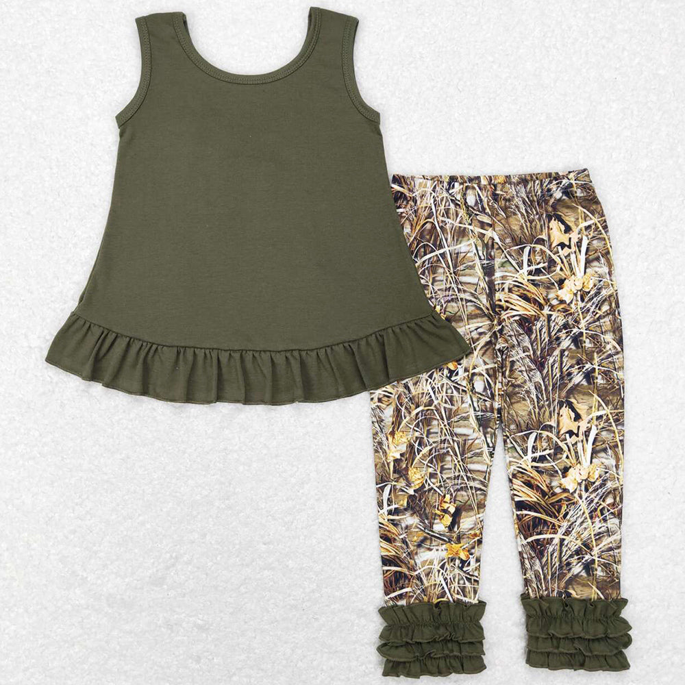 Baby Girls Clothes Brown Sleeveless Bow Tunic Icing Ruffle Camo Legging Sets GSPO1089