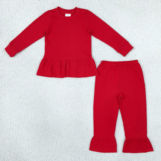 Baby Girls Clothes Red Long Sleeve Shirt Tunic Ruffle Pant Clothes Set GLP3749
