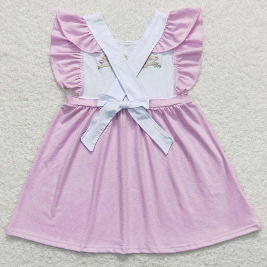 Baby Girls Dress Purple Easter Rabbits Knee Length Bows Dresses GSD0569