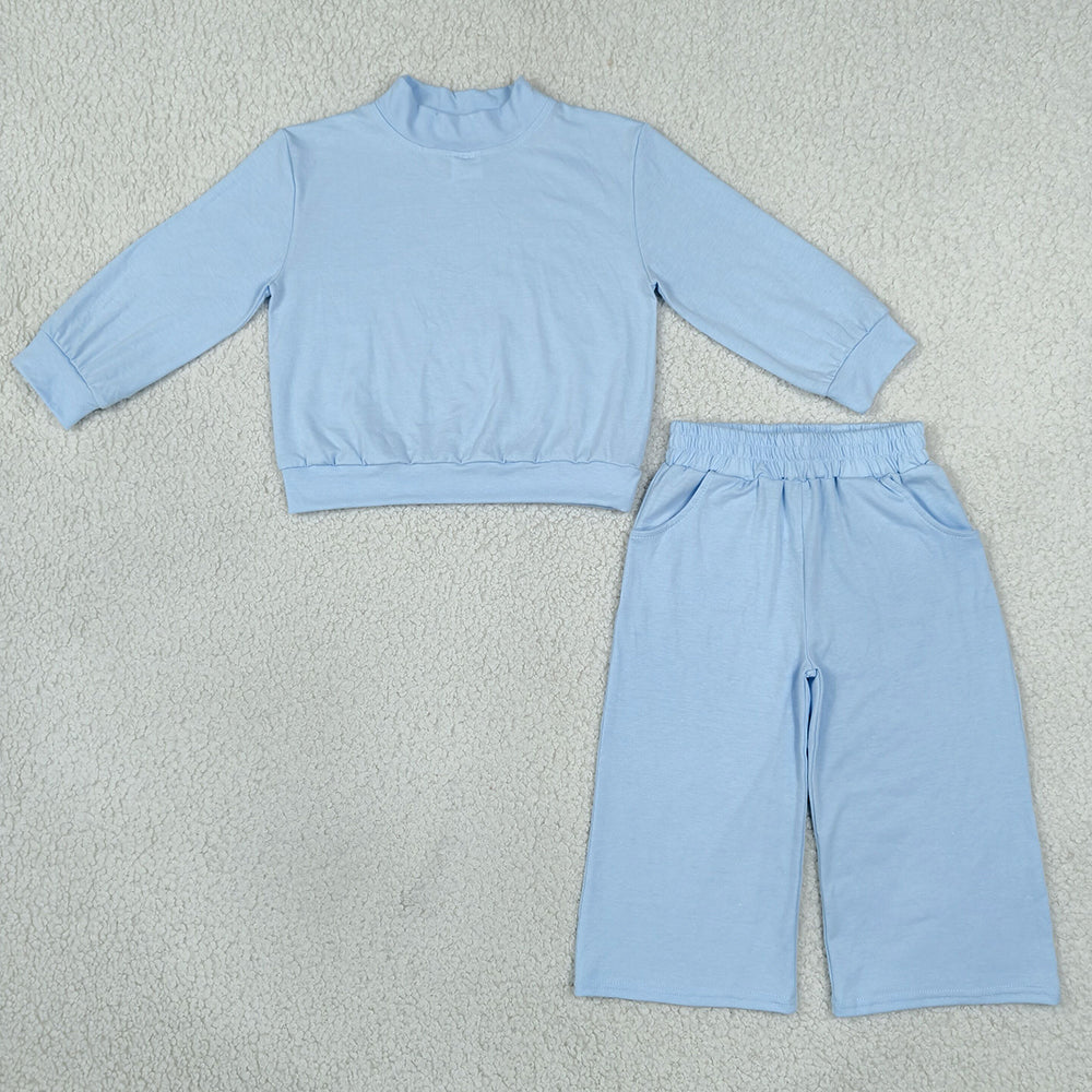 Baby Girls Clothes Light Blue Choker Shirt Top Pockets Flare Pant Clothes Set GLP3472