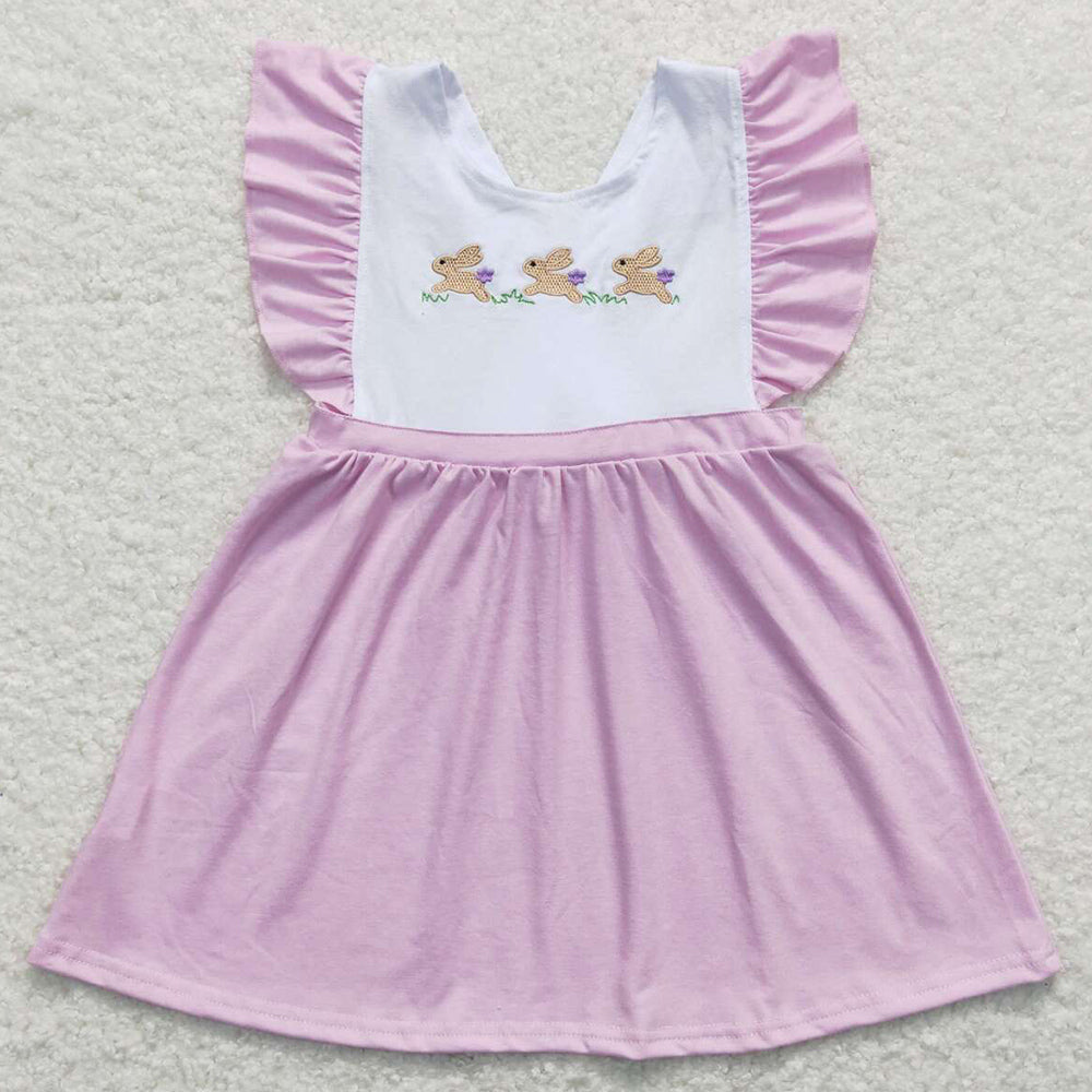 Baby Girls Dress Purple Easter Rabbits Knee Length Bows Dresses GSD0569