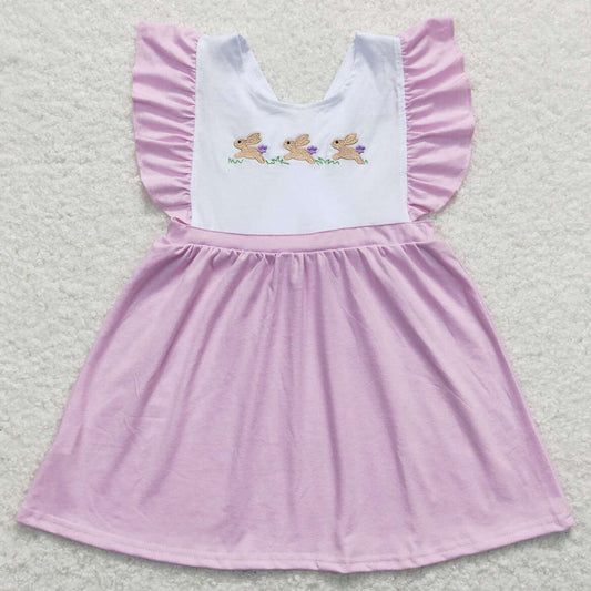 Baby Girls Dress Purple Easter Rabbits Knee Length Bows Dresses GSD0569