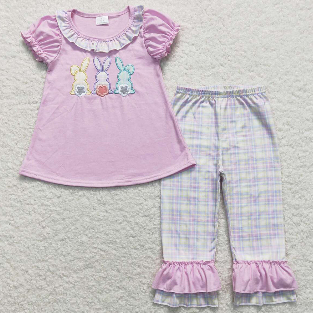 Baby Girls Clothes Easter Three Rabbits Tunic Ruffle Pants Sets GSPO0977