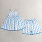 Baby Girls Clothes Strap Blue Flowers Plaid Tunic Short Clothes Sets GSSO3416
