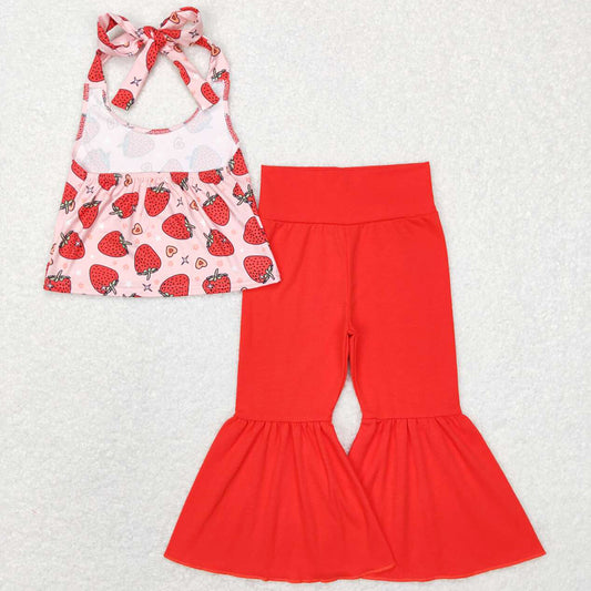 Baby Girls Clothes Strawberry Halter Top Bell Pants Sets GSPO1077