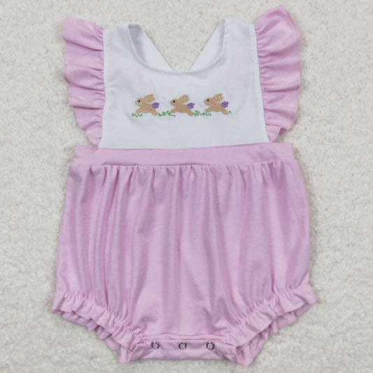 Baby Infant Girls Romper Easter Purple Rabbits Flutter Sleeve Rompers SR0620