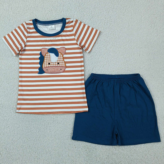 Baby Boys Clothes Embroidery Horse Stripe Top Shorts Western Farm Clothes Sets BSSO0380
