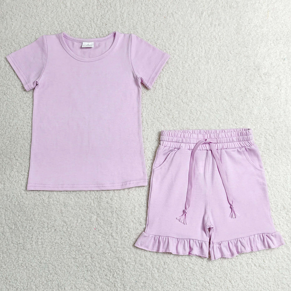 Baby Girls Clothes Short Sleeve Light Pink Shirt Top Pockets Ruffle Short Clothes Set GSSO3350