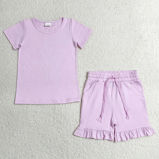 Baby Girls Clothes Short Sleeve Light Pink Shirt Top Pockets Ruffle Short Clothes Set GSSO3350