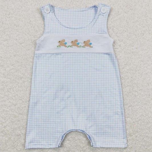 Baby Infant Boys Romper Easter Blue Checkered Rabbits Sleeveless Rompers SR0621