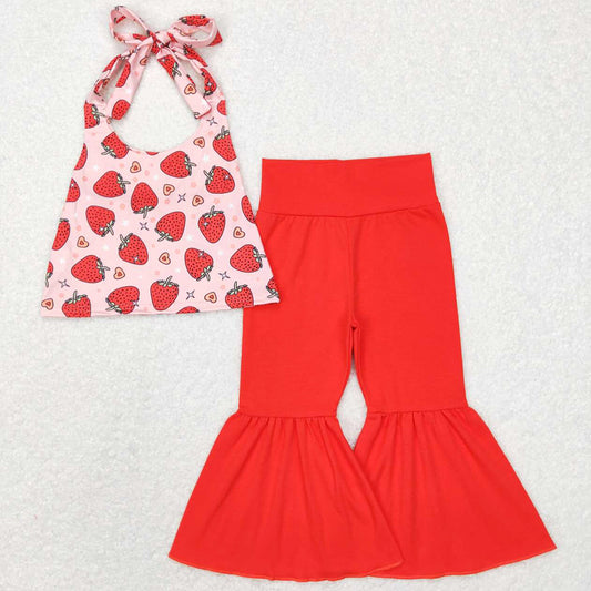 Baby Girls Clothes Strawberry Halter Top Bell Pants Sets GSPO1077