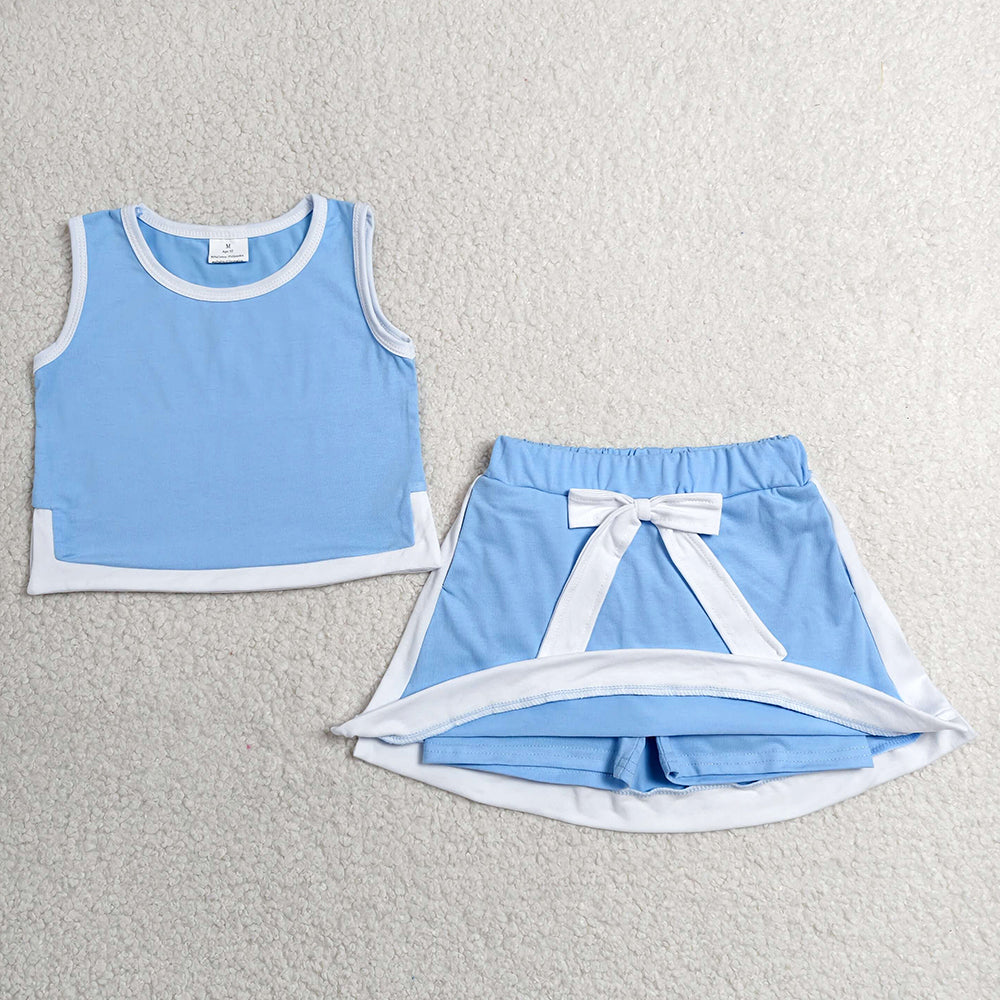 Baby Girls Clothes Blus Sleeveless Vest Top Bows Skirt Shorts Clothes Sets GSD3828