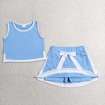 Baby Girls Clothes Blus Sleeveless Vest Top Bows Skirt Shorts Clothes Sets GSD3828