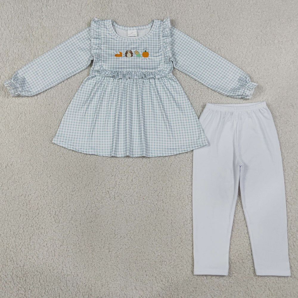 Baby Girls Clothes Embroidery Turkey Pumpkins Tunic Leggings Thanksgivings Set GLP3409