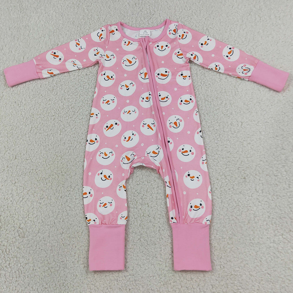 Baby Girls Rompers Pink Snowmen Christmas Two Way Zip Convertible Rompers LR3165