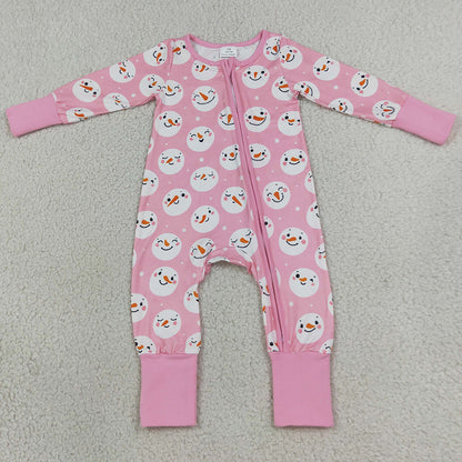 Baby Girls Rompers Pink Snowmen Christmas Two Way Zip Convertible Rompers LR3165