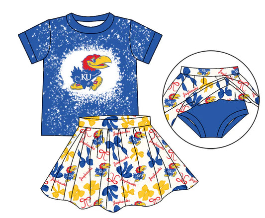 Preorder moq 5 red K U bleached top bow skirt girls team outfits 8.23