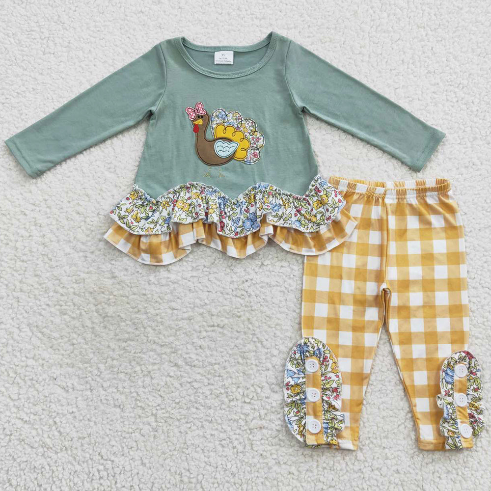 Thanksgiving Baby Girl Clothes Turkey Embroidery Boutique Outfits GLP0442