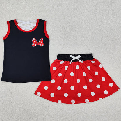 Baby Girls Clothes Black Red Dots Bow Shirt Skirt Clothes Sets GSD2069