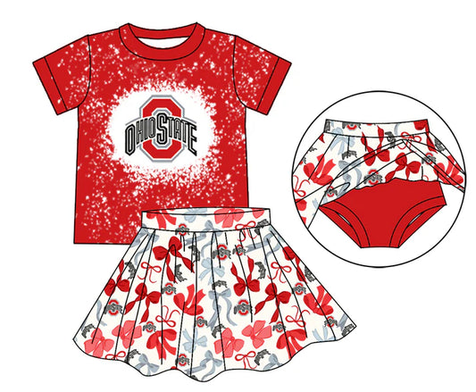 Preorder moq 5 red O bleached top bow skirt girls team outfits 8.26