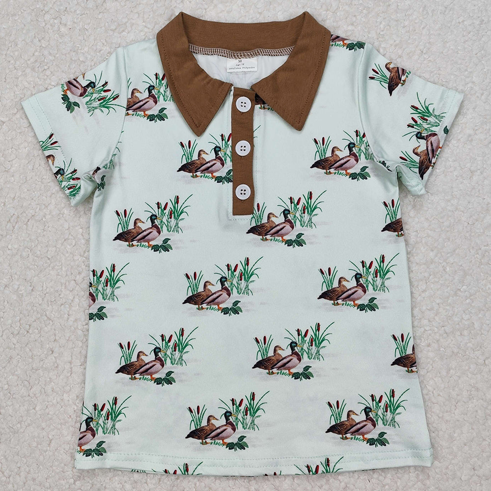 Baby Boys Clothes Top Brown Collar Buttons Mallard Ducks Pullover Tops BT1174 3.10