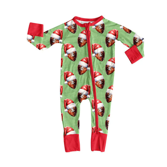 Preorder (moq 8)Baby Boys Hats Footballs Team Christmas Zipper Footie Rompers 9.17