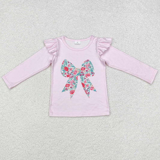 Baby Girls Clothes Tops Pink Floral Bow Long Sleeve Tee Shirts Tops GT0699