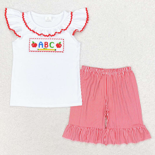 Baby Girls Clothes Back Top School ABC Shirt Ruffle Shorts Clothes Sets GSSO1115