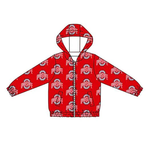 Preorder (moq 5)Baby Boys Red Long Sleeves Ohiostate Plaid Hoodies Cardigan Jackets Top 7.25
