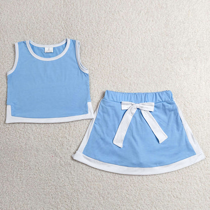 Baby Girls Clothes Blus Sleeveless Vest Top Bows Skirt Shorts Clothes Sets GSD3828
