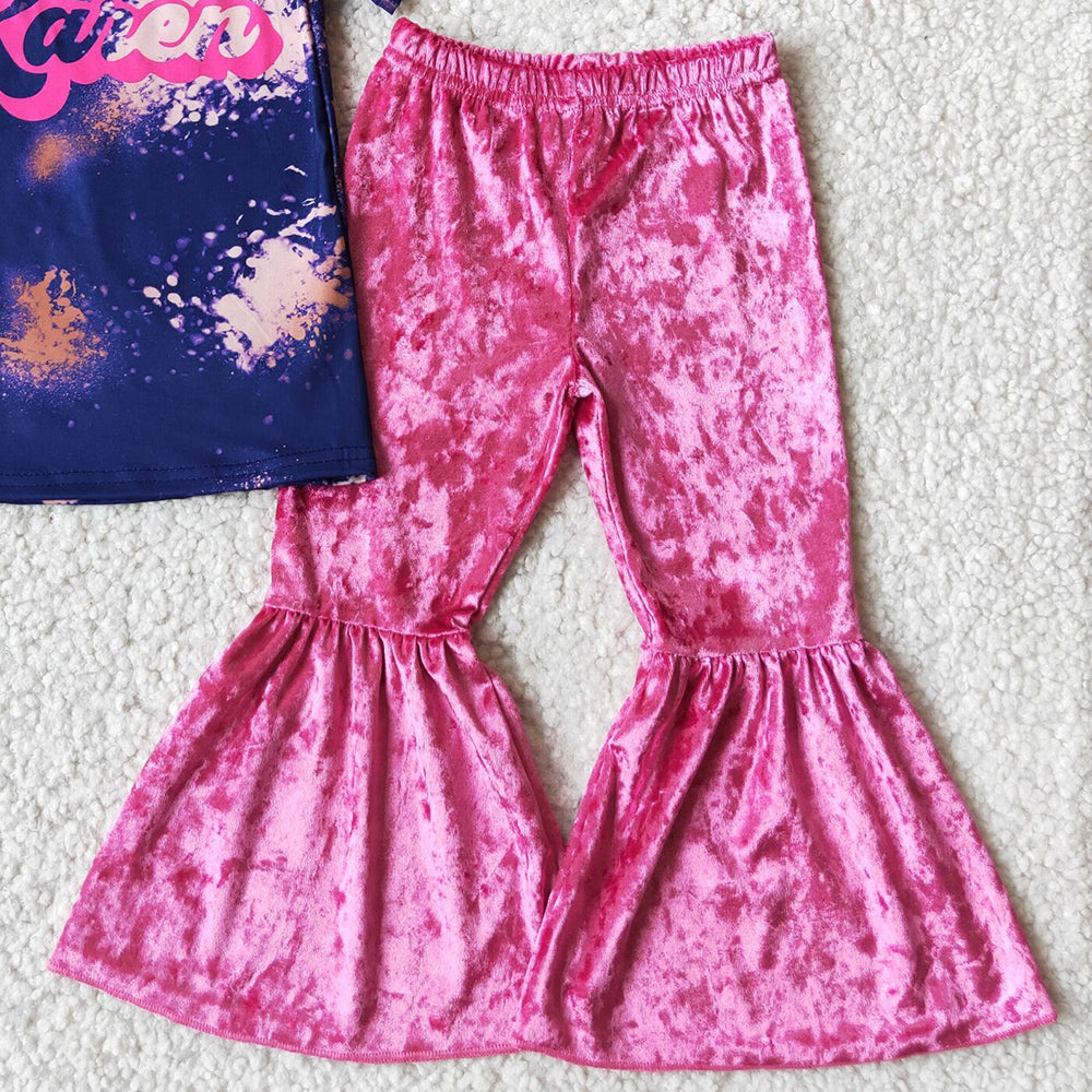 Fashion Baby Girls Clothes Short Sleeve Boutique Velvet Bell Pants Sets A4-22