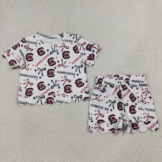 Baby Girls Clothes Gamecocks Bows Top Pockets Short Team Scallop Clothes Sets GSSO3641