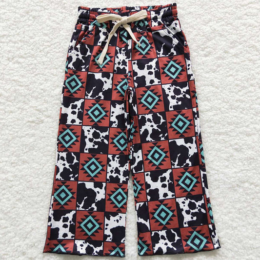 Baby Girls Pants Aztec Cow Print Elastic Bottom Pants P0140