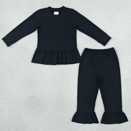 Baby Girls Clothes Black Long Sleeve Shirts Top Ruffle Pant Clothes Set GLP3885