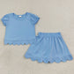 Baby Girls Clothes Blue Short Ruffle Sleeve Tops Skirt Short Scallop Clothes Sets GSD3933