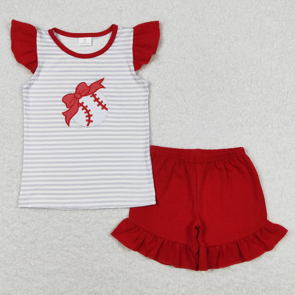 Baseball Embroidery Baby Girls Clothes Summer Outfits GSSO0605