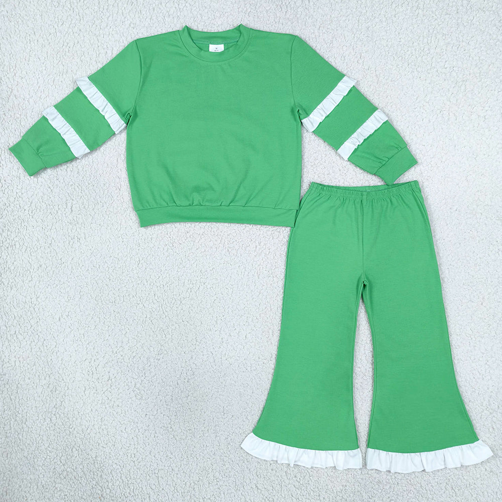 Baby Girls Clothes Green White Long Sleeve Top Flare Pants Clothes Set GLP3717