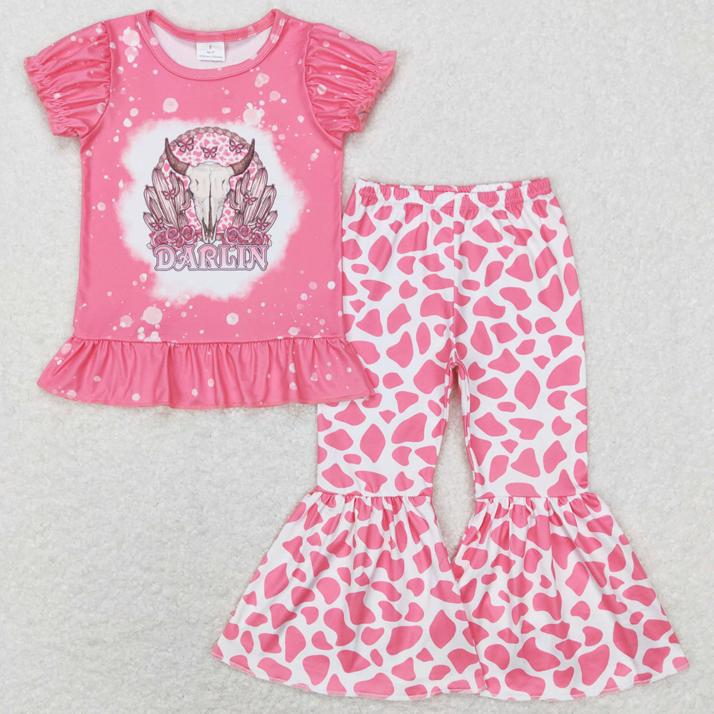 Baby Girls Clothes Cow Cactus Top Bell Pants Sets GSPO1052